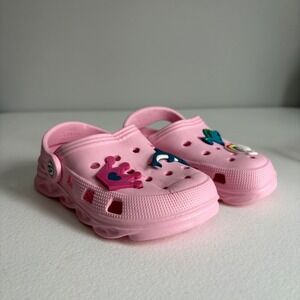 WOUEOI Kids Girls Pink Clogs Garden Shoes Cartoon Charms Size 7 Toddler New